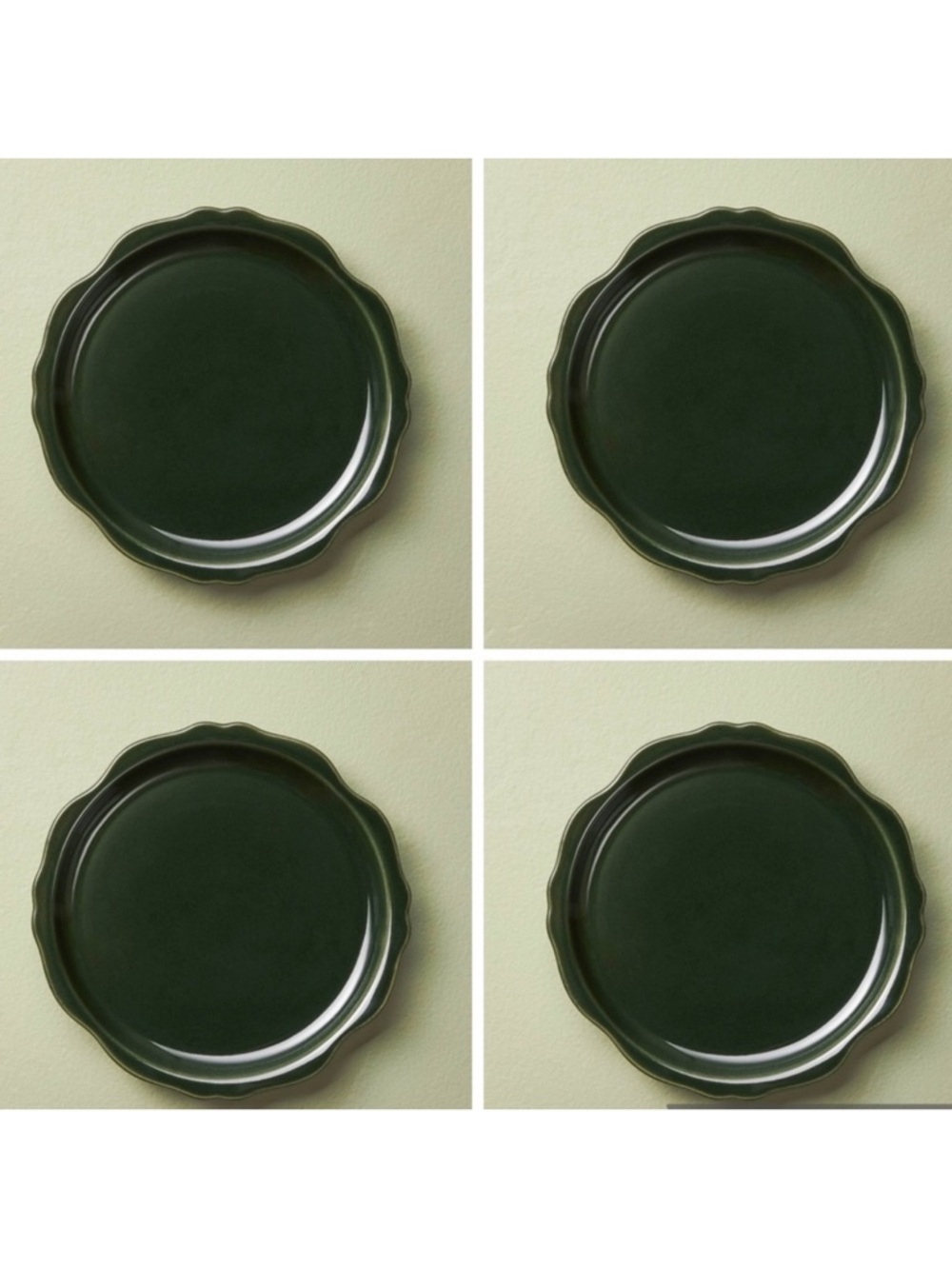 Hearth & Hand *Set of 4* 10.5" Stoneware Carved Edge Dinner Plate Holiday Green